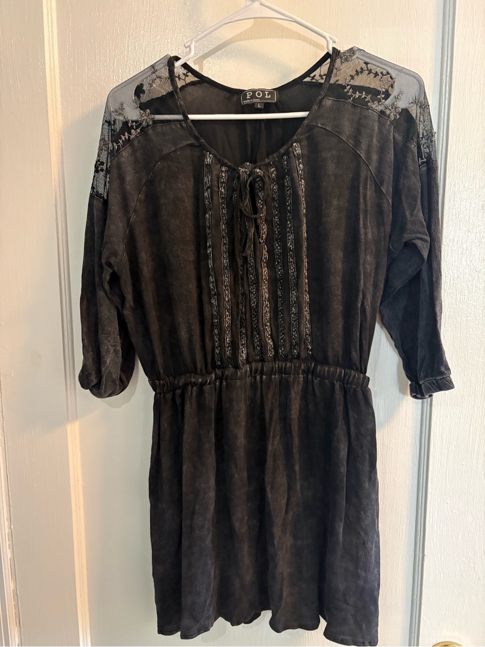 POL Black Washed Tie-Front Mini Dress
